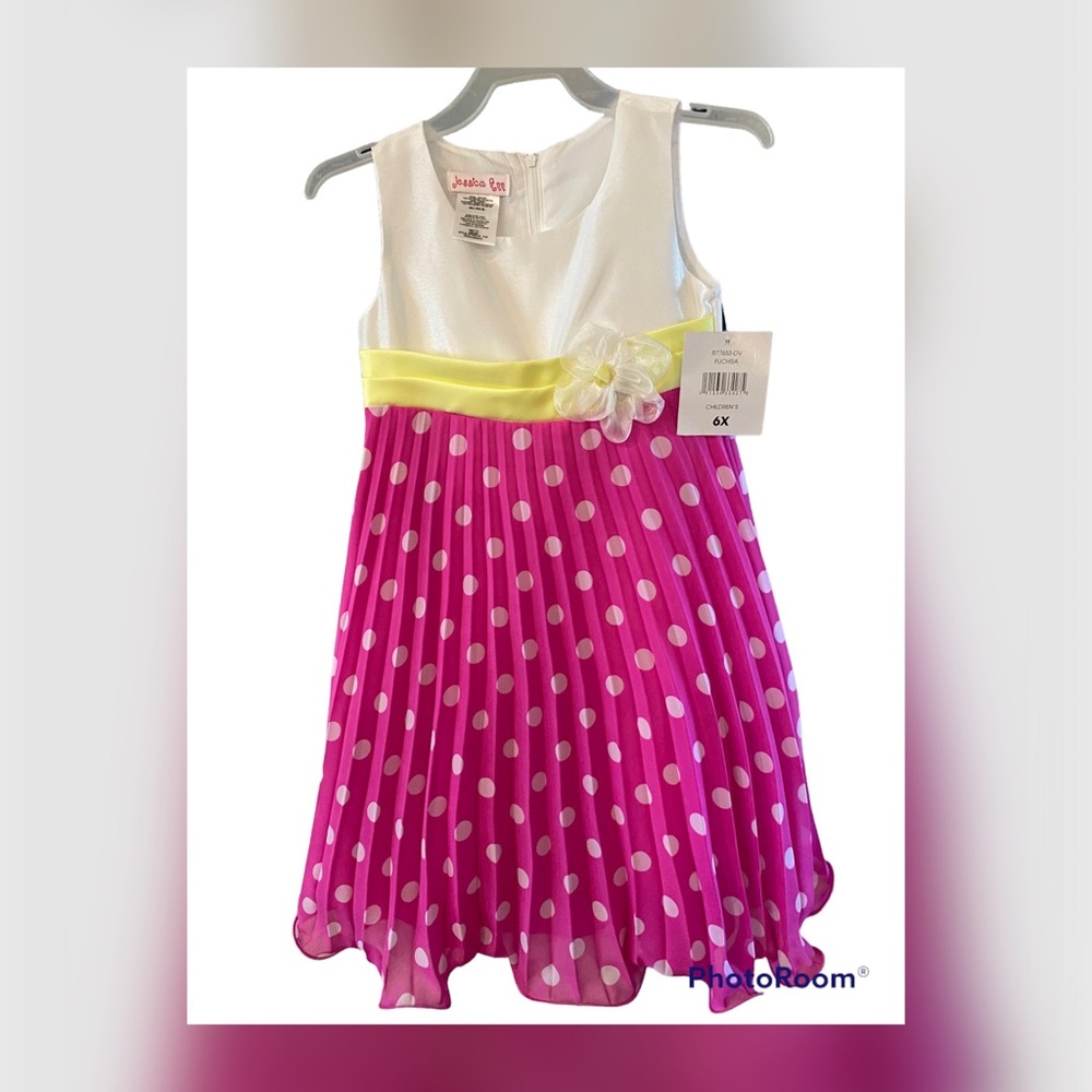 New girls 6x pink polka dot dress white yellow